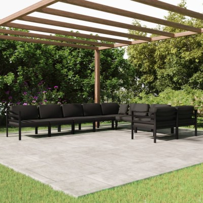 Set muebles de jardín 9 pzas y cojines aluminio gris antracita