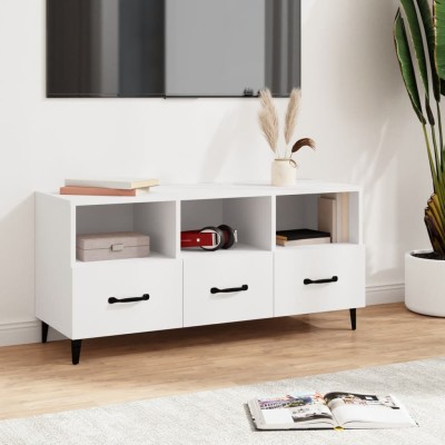 Mueble de TV madera contrachapada blanco 102x35x50 cm