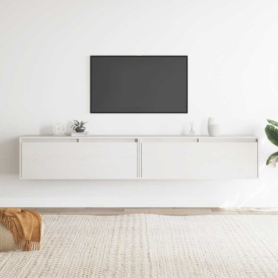 Armario de pared 2 uds madera maciza de pino blanco 100x30x35cm