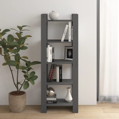 Estantería/divisor de espacios madera maciza gris 60x35x160 cm