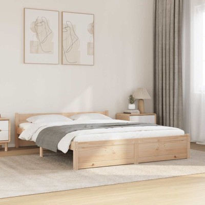 Estructura de cama doble sin colchón madera maciza 135x190 cm