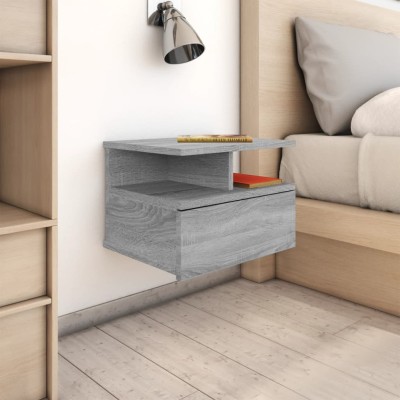 Mesita de noche flotante 2 uds madera gris Sonoma 40x31x27 cm