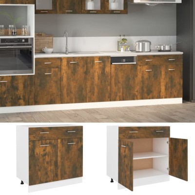 Mueble bajo con cajón "Lyon" roble ahumado 80x46x81,5 cm Madera de ingeniería