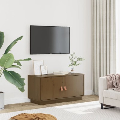 Mueble de TV madera maciza de pino marrón miel 80x34x40 cm