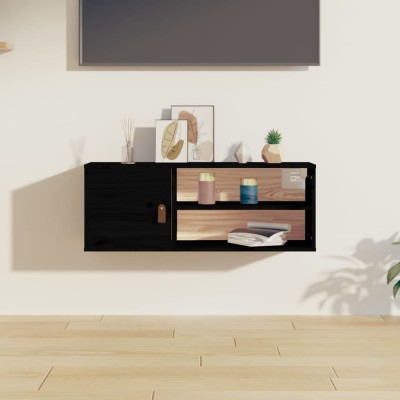 Armario de pared de madera maciza de pino negro 80x30x30 cm