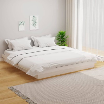 Estructura de cama doble sin colchón madera maciza blanco