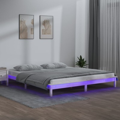 Estructura cama LED sin colchón madera maciza blanco 140x190 cm