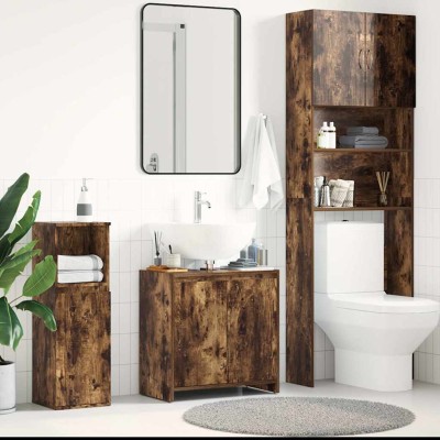 Armario de baño madera contrachapada roble ahumado 60x33x61 cm