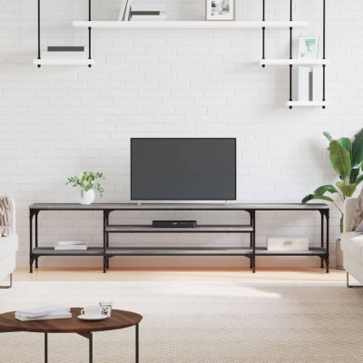 Mueble TV madera ingeniería y hierro gris Sonoma 201x35x45 cm