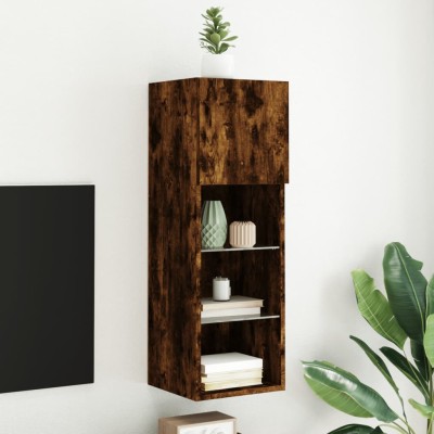 Mueble para TV con luces LED roble ahumado 30,5x30x90 cm