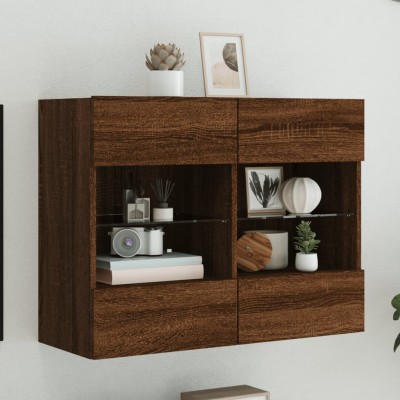 Mueble TV de pared con luces LED roble marrón 78,5x30x60,5 cm