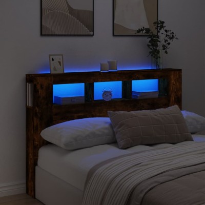 Cabecero LED madera ingeniería roble ahumado 160x18,5x103,5 cm