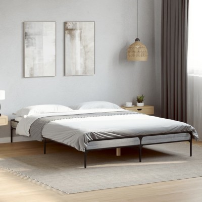 Estructura cama madera ingeniería metal gris Sonoma 135x190 cm