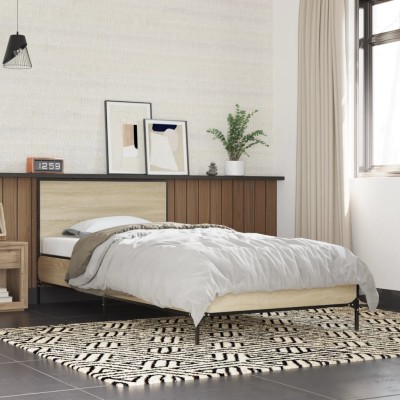 Estructura cama madera ingeniería metal roble Sonoma 90x200 cm