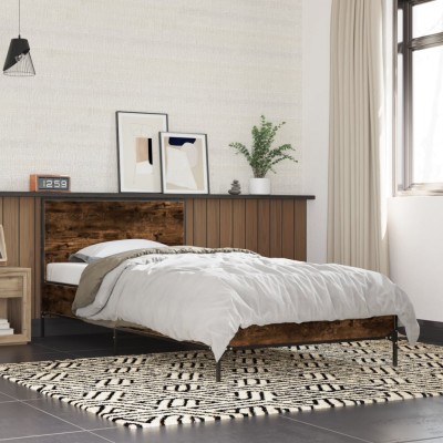 Estructura cama madera ingeniería metal roble ahumado 90x200 cm