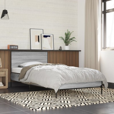 Estructura cama madera ingeniería metal gris Sonoma 75x190 cm