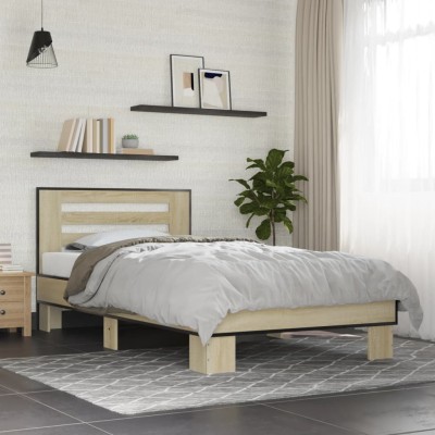 Estructura cama madera ingeniería metal roble Sonoma 75x190 cm