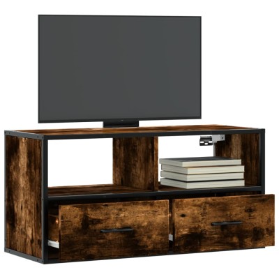Mueble TV metal y madera contrachapada roble humo 80x31x39,5 cm