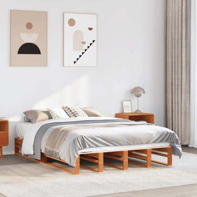 Cama sin colchón madera maciza de pino marrón cera 120x200 cm