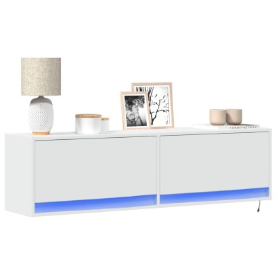 Mueble de TV de pared con luces LED blanco 140x31x38 cm