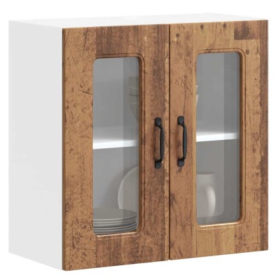 Armario de cocina de pared con puerta de cristal "Kalmar" de, madera de ingeniería envejecida