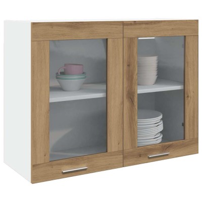 Vitrina colgante "Lyon" roble artesanal 80x31x60 cm madera de ingeniería