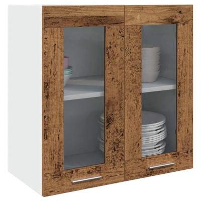 Armario de cocina de pared "Lyon" con puerta de cristal, madera vieja,, 60x31x60 cm