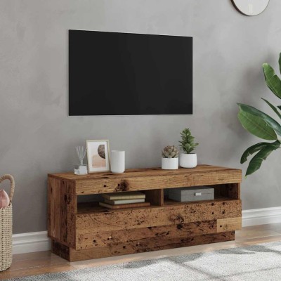 Mueble TV luces LED madera ingeniería envejecida 100x35x40 cm