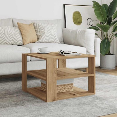 Mesa de centro madera ingeniería roble artesanal 58x58x40 cm