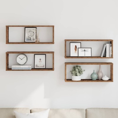 Estantes cubo de pared 4 uds madera envejecida 60x15x23 cm