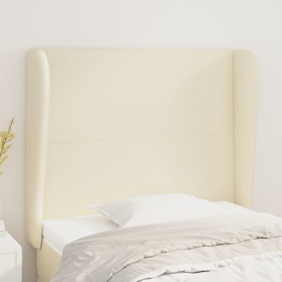 Cabecero con orejas de cuero sintético crema 83x23x118/128 cm