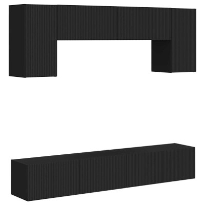 Conjunto de mueble de TV 4 uds. Negro Madera de ingeniería
