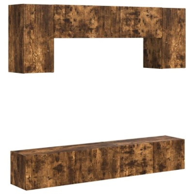 Conjunto de mueble de TV 4 uds. Roble ahumado