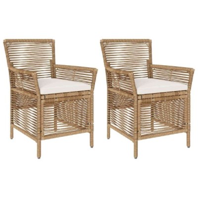 Silla de exterior 2 uds. Beige y Crema ratán sintético