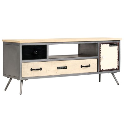 Mueble para TV de madera de mango maciza y acero 120x30x45 cm