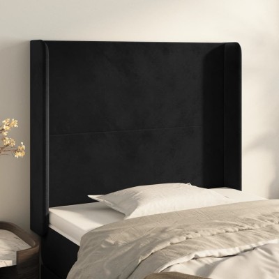 Cabecero con orejas de terciopelo negro 93x16x118/128 cm