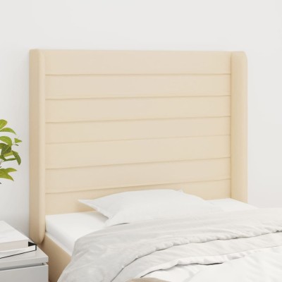 Cabecero con orejas de tela color crema 103x16x118/128 cm