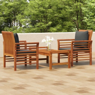 Set de muebles para jardín 3 piezas con cojines madera acacia