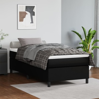 Estructura de cama sin colchón cuero sintético negro 80x200 cm