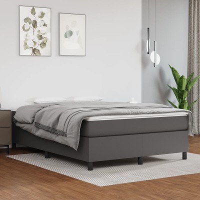 Estructura de cama sin colchón cuero sintético gris 140x190 cm
