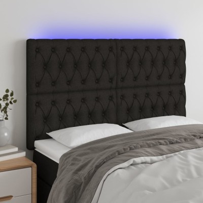 Cabecero con luces LED tela negro 160x7x118/128 cm