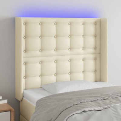 Cabecero con LED cuero sintético color crema 83x16x118/128 cm