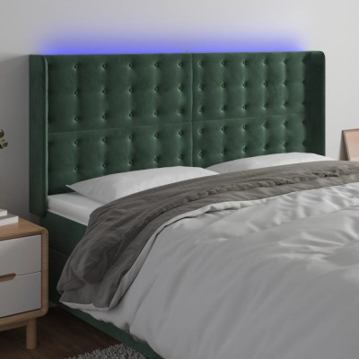 Cabecero con LED de terciopelo verde oscuro 183x16x118/128 cm