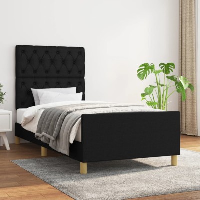 Estructura de cama sin colchón tela negro 80x200 cm