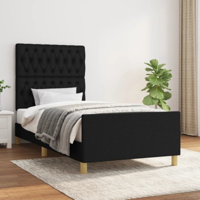 Estructura de cama sin colchón tela negro 100x200 cm