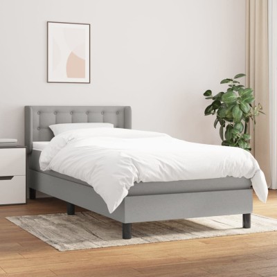 Cama box spring con colchón tela gris claro 80x200 cm