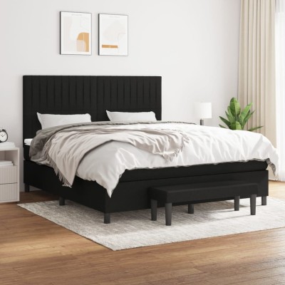 Cama box spring con colchón tela negro 160x200 cm