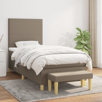 Cama box spring con colchón tela gris taupe 80x200 cm