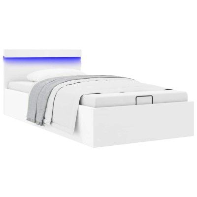 Cama canapé hidráulica con LED sin colchón blanco 90x200 cm