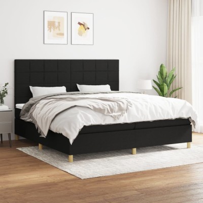 Cama box spring con colchón tela negro 200x200 cm